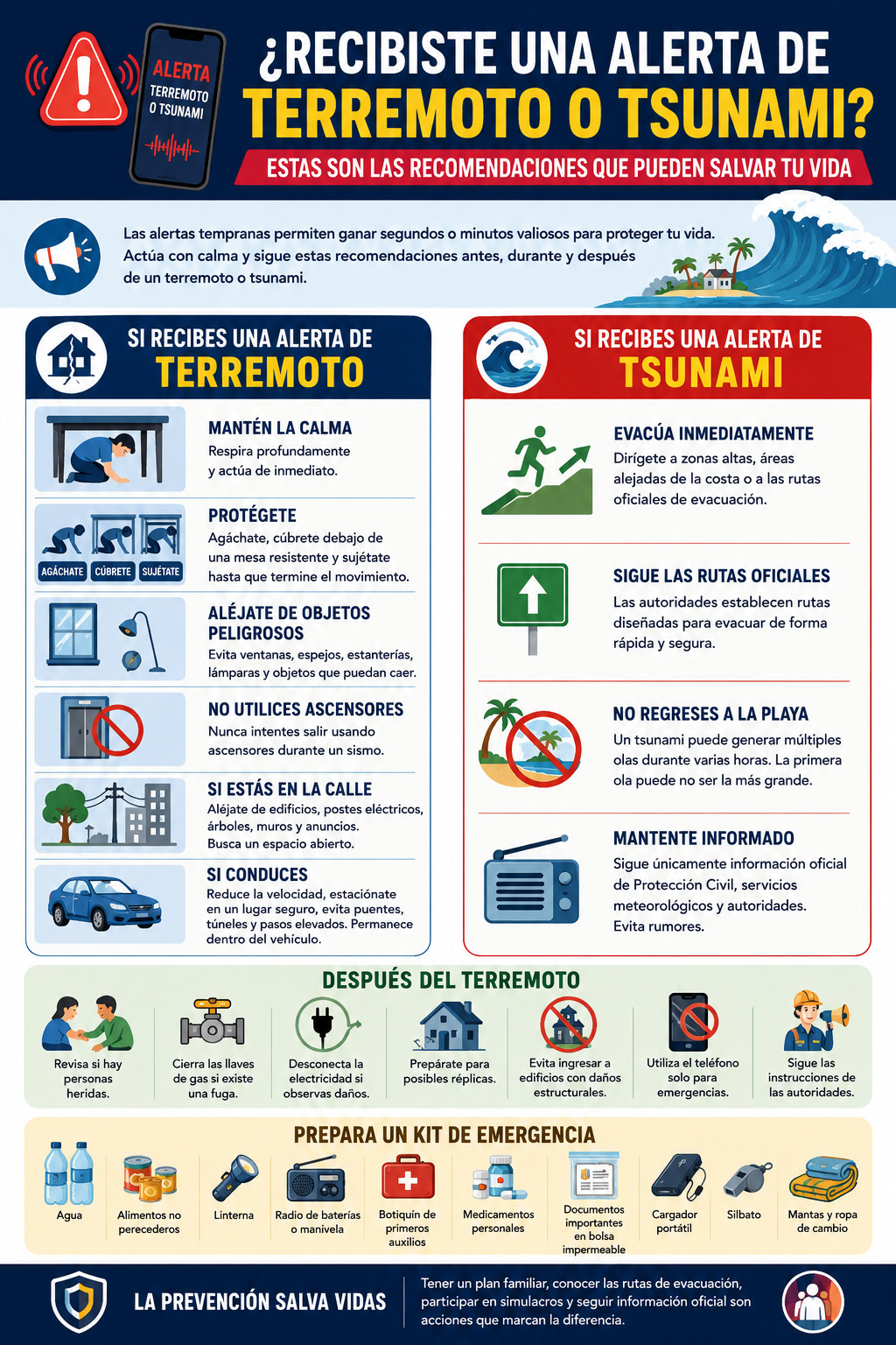 ¿Recibiste una alerta de terremoto o tsunami? Estas son las recomendaciones que pueden salvar tu vida