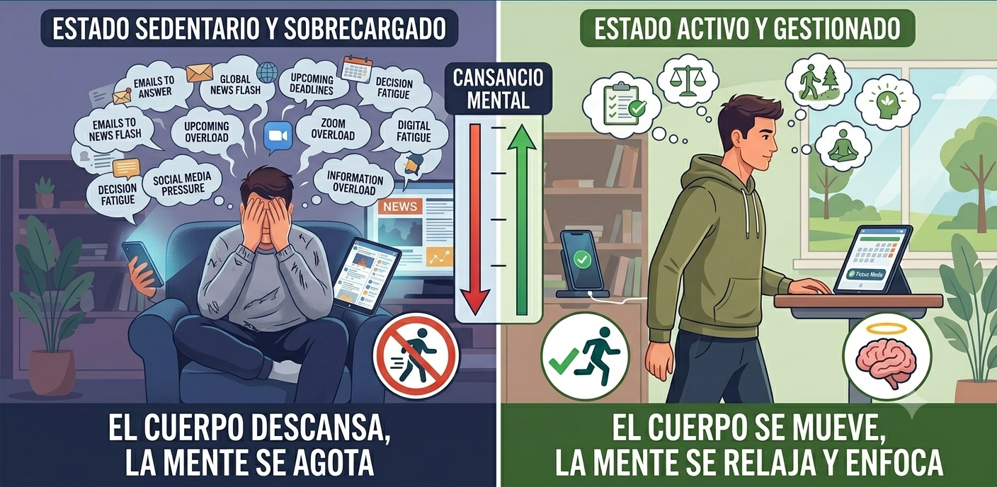 ¿Por qué el descanso pasivo y el sedentarismo no eliminan el cansancio mental moderno?