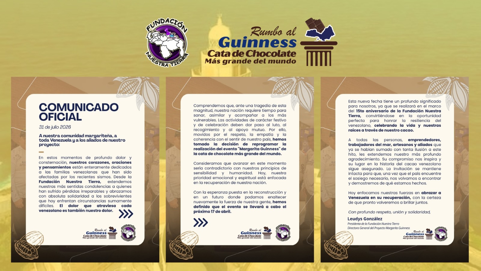 Fundatierra pospone el «Margarita Guinness» en solidaridad con Venezuela