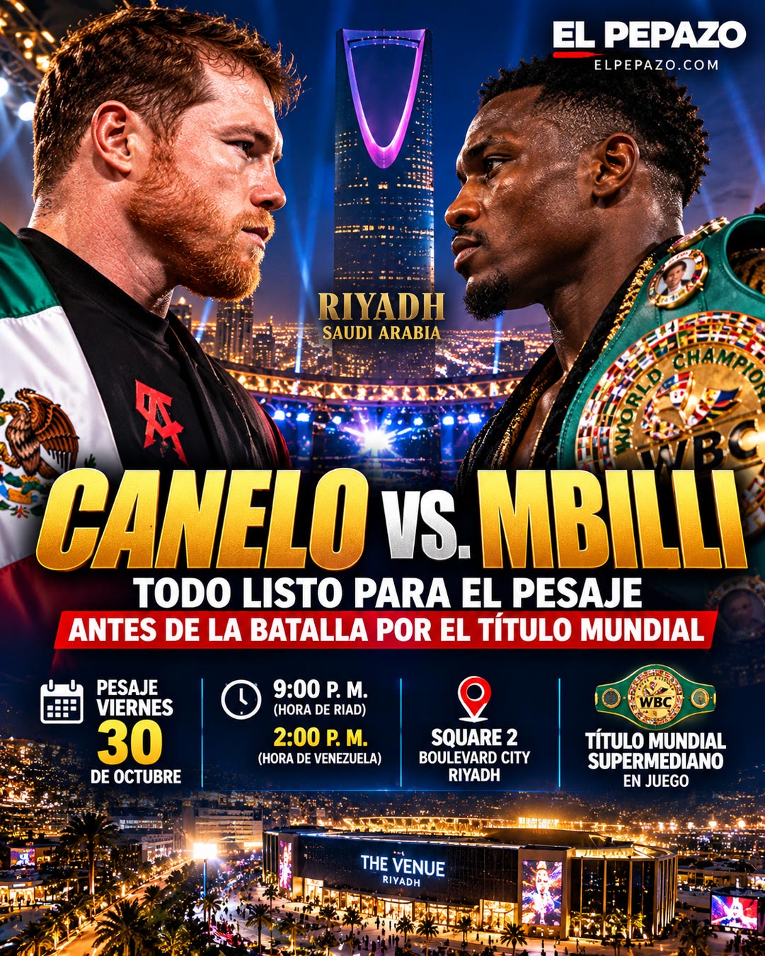 Canelo Álvarez y Christian Mbilli calientan Riad: todo listo para el pesaje antes de la batalla por el título mundial