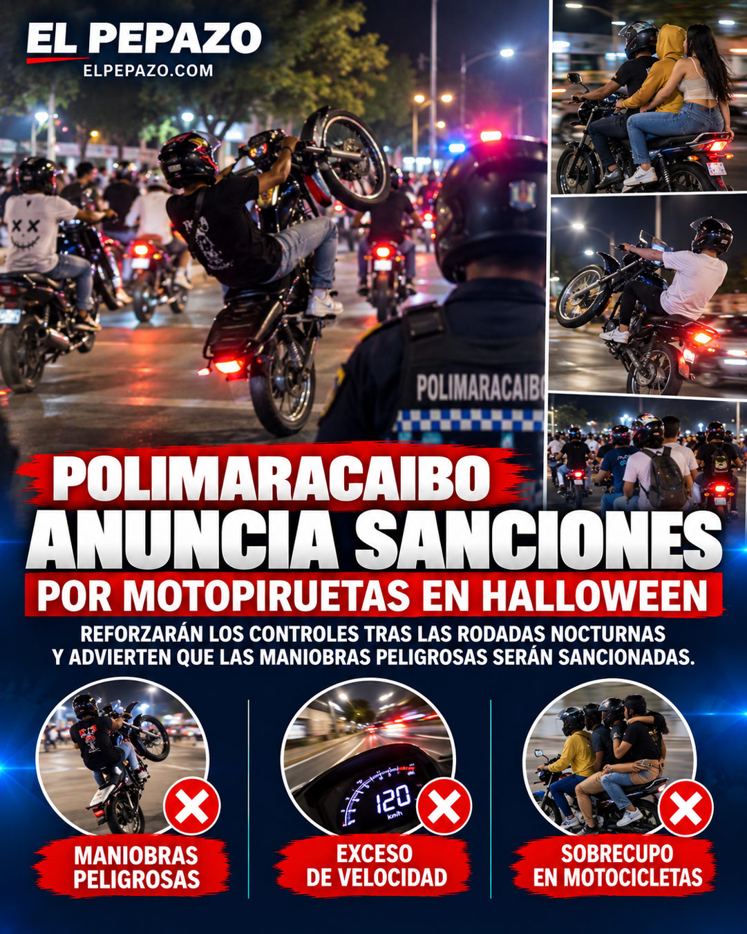 Polimaracaibo anuncia sanciones por motopiruetas en Halloween: reforzarán controles en las calles de la ciudad